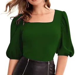 dream beauty fashion Casual Puff Sleeves Solid Women Green Top-picture-22