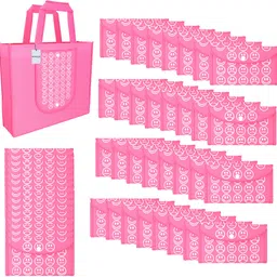 homestic Pack of 48 Smile Print Foldable Grocery/Shopping Bags For Women | Pink Pack of 48 Grocery Bags-picture-12
