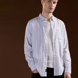 the bear house Men Slim Fit Striped Button Down Collar Casual Shirt image 1