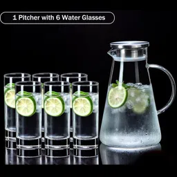 smilery Water Jug 1.8 Liter), Transparent, Glass 275ml and Jug Set for Dining Table Jug Glass Set image 4