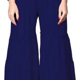 pi world Women Flared Dark Blue Viscose Rayon Trousers-picture-23
