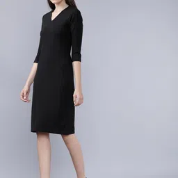 tokyo talkies Women A-line Black Midi/Calf Length Dress image 2