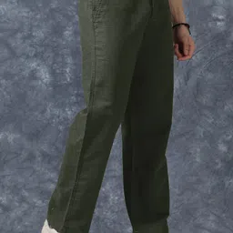vogaan Men Regular Fit Green Pure Linen Trousers image 3
