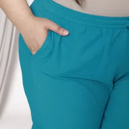 aavoni Women Regular Fit Light Blue Pure Cotton Trousers image 3