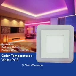 d'mak 6 Watt Square Surface Dual Multi Color PGB (Pink,Green,Blue) LED Panel Light White+Pgb Lamp Downlight AC 100-265V Lights with IC Driver Energy Super Saver (6.00 Watts) | led color panel light | (Pack OF 01) Recessed Ceiling Light Ceiling Lamp image 4