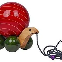 babytolife Pull-Along Wooden Channapatna Turtle/Tortoise Toy with Rotating Ball image 5