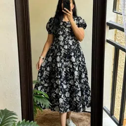 stylish fashion Floral Print Viscose Rayon Stitched Flared/A-line Gown image 1
