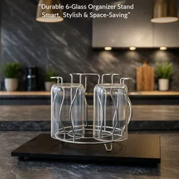 divine dwelling Stainless Steel Flower Shape Glass Holder for 6 Glasses Stainless Steel Glass Holder image 2