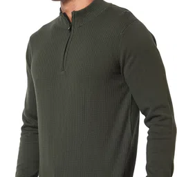 spykar Men Solid Round Neck Green Sweater image 3