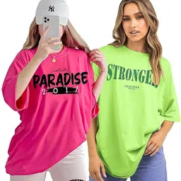 leotude Pack of 2 Women Printed Round Neck Cotton Blend Multicolor T-Shirt-picture-33