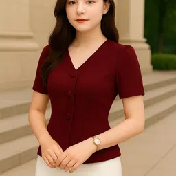 icevila Casual Puff Sleeves Solid Women Maroon Top-picture-22