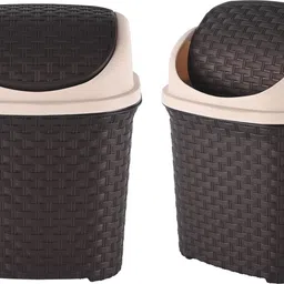 Pack of 2 Plastic Pedal Swing Lid Dustbin | 7 Ltr | Check Dhakkan- Brown Plastic Dustbin-image-63