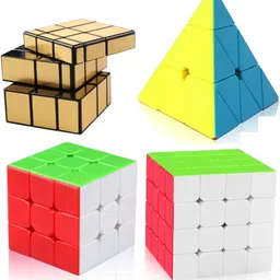 authfort New Speed Cubes 4 Pack Set - 3 X 3 ,4 X 4 , GOLD MIRROR , PYRAMID Cube Sticker Magic Cubes Collection Puzzle Boxes Toy-picture-22