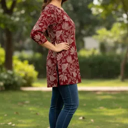 enarezi Women Floral Print Cotton Blend Straight Kurta image 4