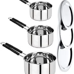 Steel Saucepan Set with Lid for Tea, Coffee, Dal Cookware Set Milk Pan Tapeli K0 4.3 inch, 5.9 inch, 6.6 inch Lid Set, Pack of 6-image-63