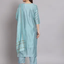 vredevogel Women Chanderi Kurta Pant Dupatta Set image 2