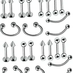 meenaz Fashion jewellery Valentine Stylish body piercing Ear Eyebrow Nose Lip Silver Steel Jewelry for Men/Women/Boys/Girls (Pack of 12) Jewelry Set for Women Men Metal Hoop Earring, Stud Earring, Earring Set-picture-10
