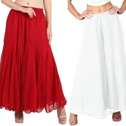 affleon Pack of 2 Women Flared Red Georgette Trousers-picture-28
