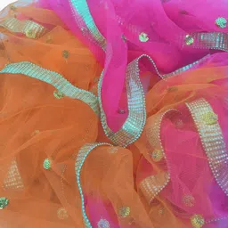 faith visit Net Embellished Orange, Pink Women Dupatta image 2