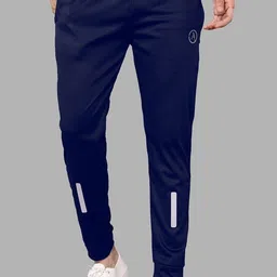 anand Men Solid, Self Design, Striped, Chevron/Zig Zag Dark Blue Track Pants-picture-17