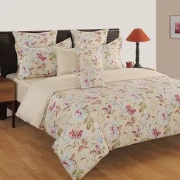 swayam Pink Floral 144 TC Cotton Single Bed Sized Bed Sheets With 1 Pillow Cover image 1