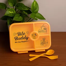 milyyy Kids Bite Buddy Yellow Tiffin Box Airtight & Easy to Carry for School 4 Containers Lunch Box-picture-40