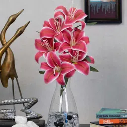 casacraft from pepperfry Elegant Artificial Dark Pink Lily Flower Bunch Real Touch Decorative Bouquet For Home & Events (Dpink) image 1