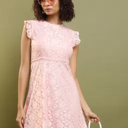 tokyo talkies Women Skater Pink Above Knee/Mid Thigh Length Dress-picture-11