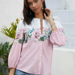 lookrange Women Slim Fit Printed Collarless Collar Casual Shirt-picture-32