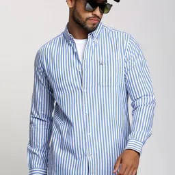 the bear house Men Slim Fit Striped Button Down Collar Casual Shirt image 1