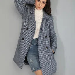 honnete 100 % Polyester Checkered Coat For Women-picture-32