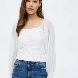 harpa Casual Bell Sleeves Printed Women White Top-picture-20