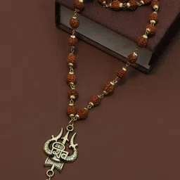 syrma Shiv Trshul mala Gold-Plated Lord Shiva Locket rudraksha moti Silver Stainless Steel Locket image 1