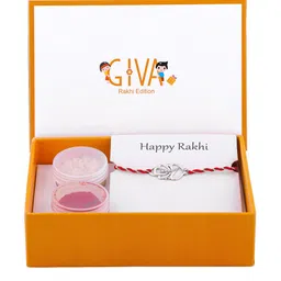 GIVA 925 Sterling Silver Rhodium-Plated Stone-Studded Rakhi With Roli Chawal image 3