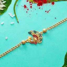 aadita Men Gold-Colored Stone-Studded Handmade Bracelet Rakhi-picture-43