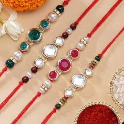 KARATCART Men Set of 4 Gold-Plated Kundan Studded Rakhi-picture-13