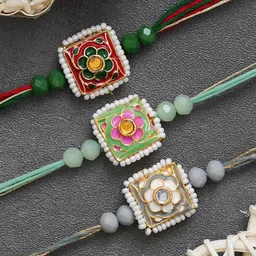 eCraftIndia Unisex Set Of 3 Flower Charm Rakhis image 2
