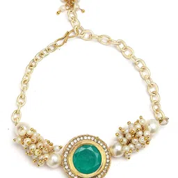 KARATCART Set of 2 Gold-plated Polki Kundan Bhai Bhabhi Rakhi Set image 3