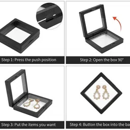 zusaca 3D Floating Frame Display Holder Stands, Display Case for jewelry, Gems (4 Pcs) Storage Box image 2