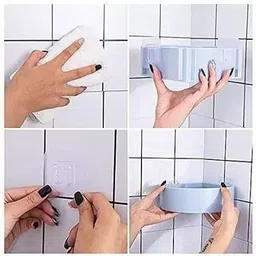 raiyaraj Round Corner Kitchen Bathroom Shelf Self-Adhesive Sticker Hooks Plastic Wall Shelf image 2
