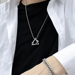 teeragaj Geometric Interlocking Triangle Square Pendant for Men and Women Silver Stainless Steel Locket image 3