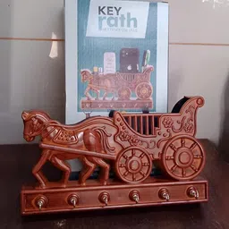 boxo Wooden Finish Rath (Horse Cart) Shape Key Holder | Wall Mounted Key Stand Wood Key Holder image 3