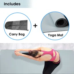 agaro Fitpro TPE, Eco-Friendly with Carry Bag & Strap Black, Grey 6 mm Yoga Mat image 4