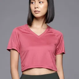 hrx by hrithik roshan Women Solid V Neck Polyester Pink T-Shirt-picture-27