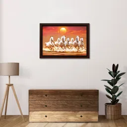 masstone Lucky Seven Running Horses UV Textured Effect Framed HD Digital Reprint 14 inch x 20 inch Painting image 3