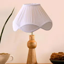 new era Off-white cotton Vintage lamp with wood base (12x20.3) image 2