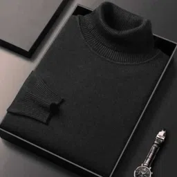 maa trader Men Printed Collared Neck Black Sweater image 3