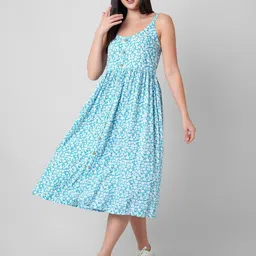 mollar Women A-line Light Blue Below Knee Dress-picture-13