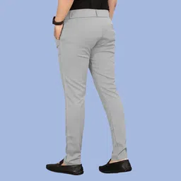 palclouthes trend Men Slim Fit Silver Lycra Blend Trousers image 2