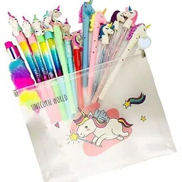 khilonewala Pencils Combo of 8+1 Unicorn Pen with Unicorn Transparent Big Pouch For Kids-picture-14